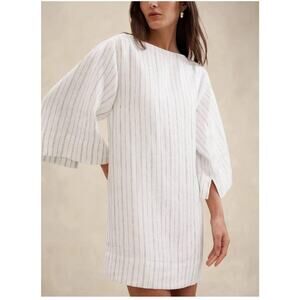 Banana Republic Ella Linen Stripe Wide Sleeve Mini Dress 14P Resortwear Coastal